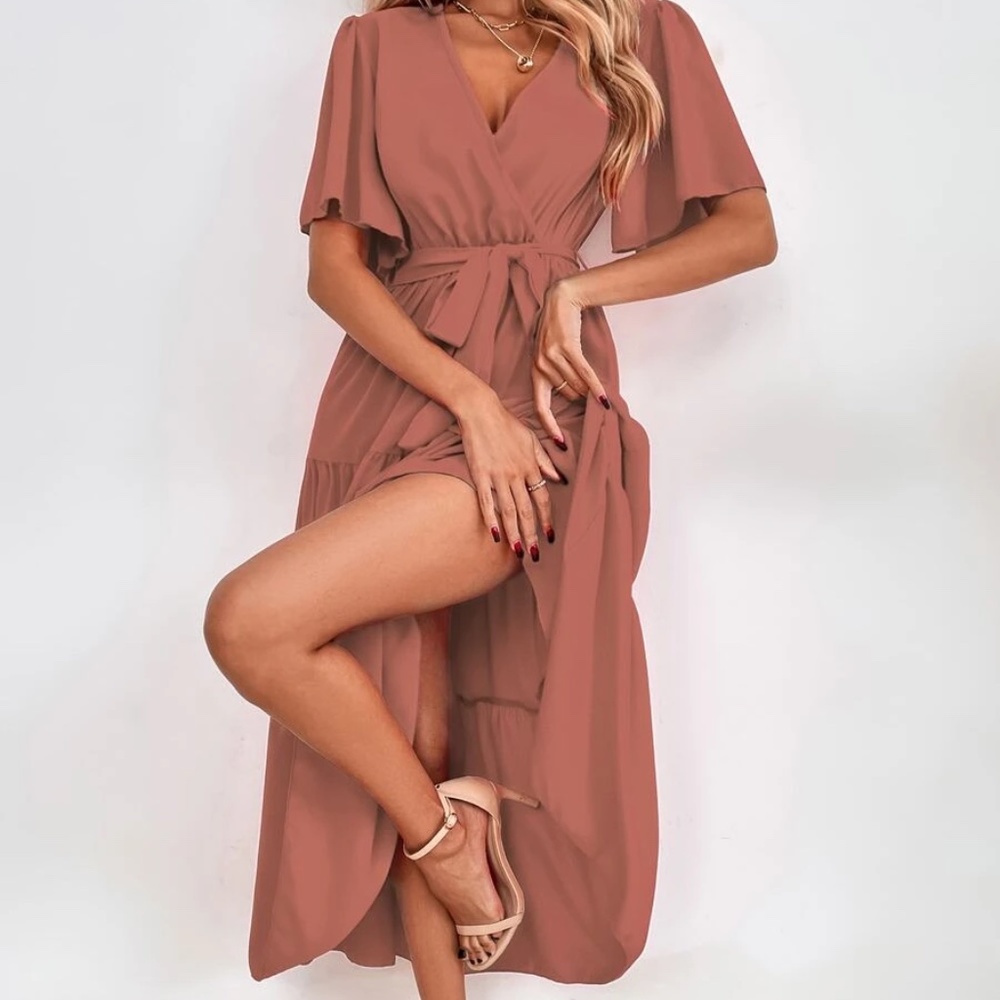Boho Surplice Butterfly Sleeve Ruffle Maxi Dress - Picture 11 of 11